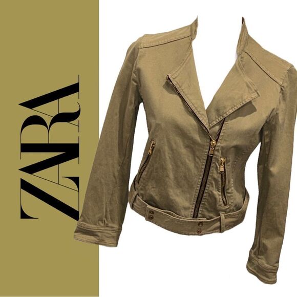 Zara Basic Women’s Khaki Green‎ Cotton Blend Jacket - Size L - Picture 1 of 2